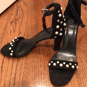 White House Black Market pearl and crystal chunky sandals